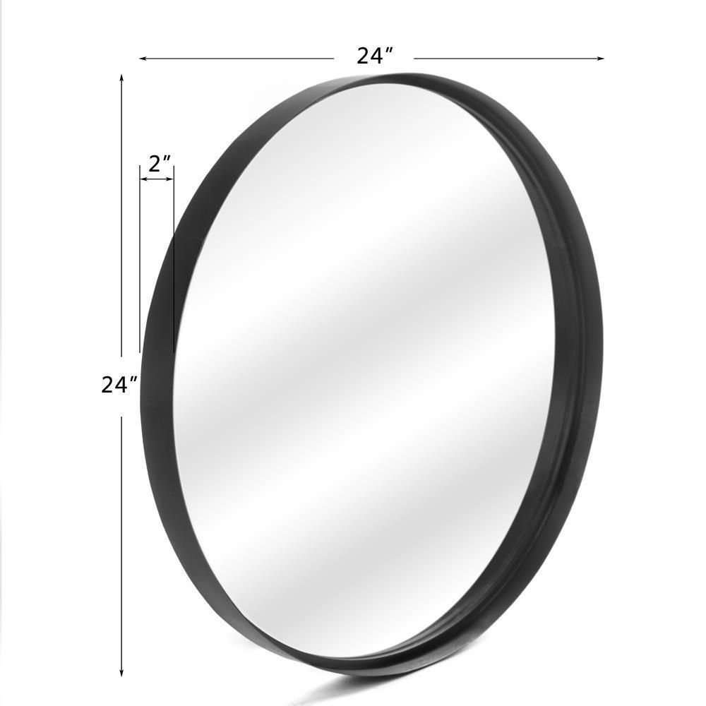 Modern 24" Circle Black Metal Frame Wall Mirror Round Glass Panel Throughout Round Metal Framed Wall Mirrors (View 12 of 15)