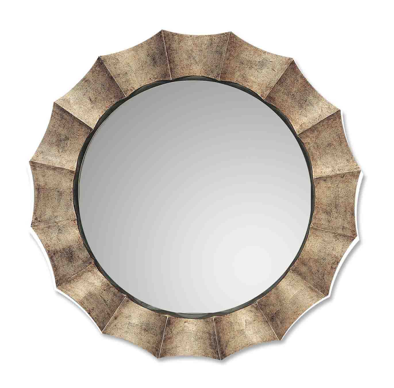 Modern Round Antiqued Silver Leaf Champagne Wall Mirror Large 41 For Antique Silver Round Wall Mirrors (View 12 of 15)