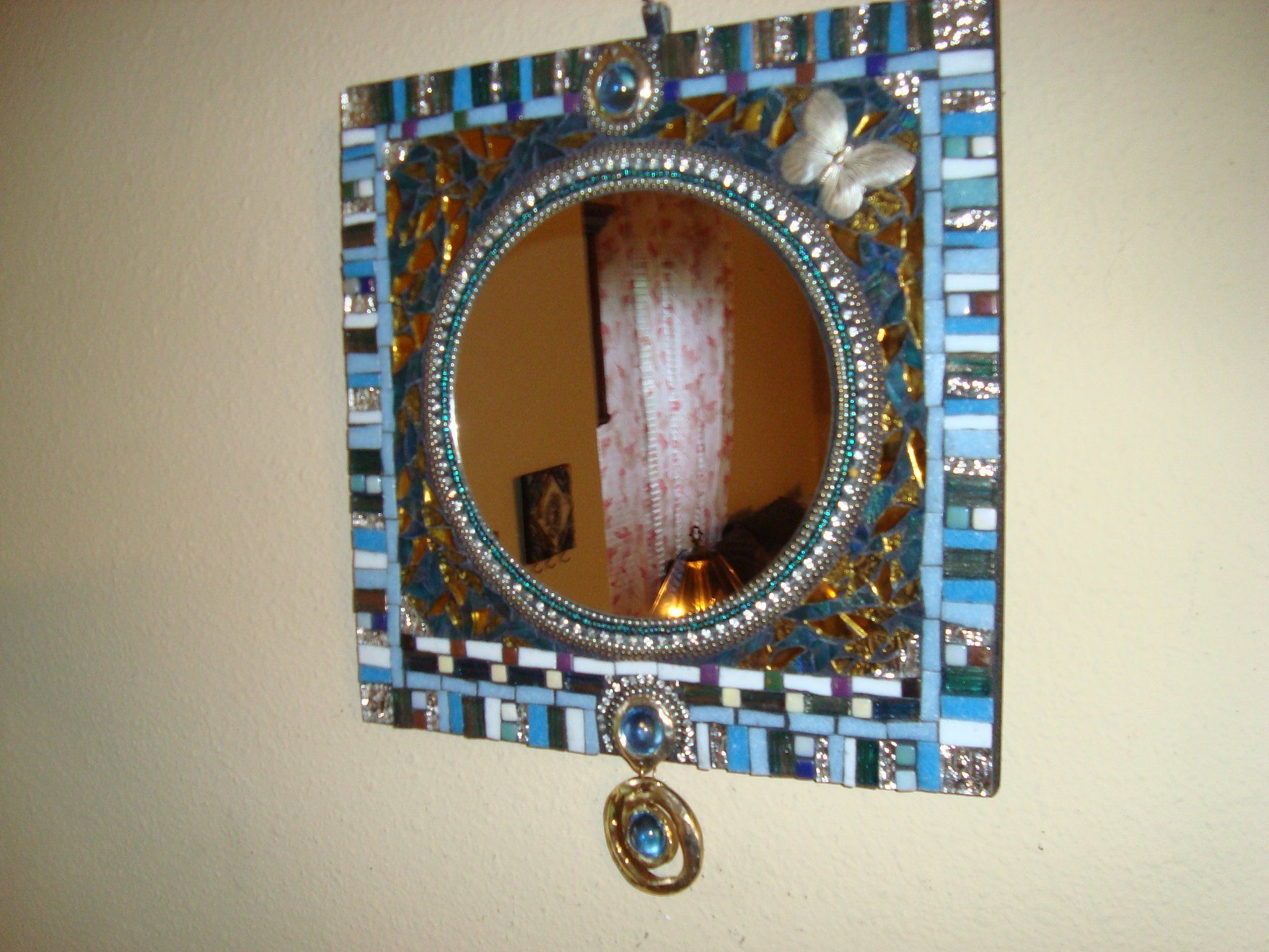 Mosaic Mirror, Accent Mirror, 12 Inches Square, Wall Art, Boho, Blue In Subtle Blues Art Glass Wall Mirrors (View 11 of 15)