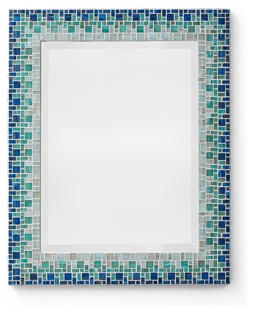 Mosaic Mirror – Ocean Blue & Teal (handmade) – Beach Style – Wall Intended For Tropical Blue Wall Mirrors (Photo 3 of 15)