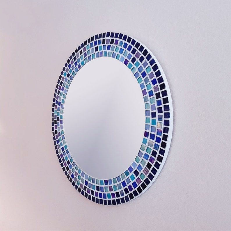 Mosaic Wall Mirror In Blue & Turquoise Large Bathroom Mirror | Etsy Within Subtle Blues Art Glass Wall Mirrors (View 5 of 15)