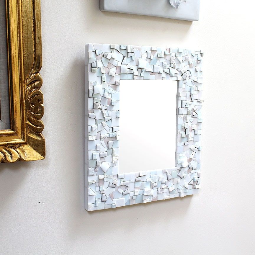Mosaic White Wall Mirror Decorative Bathroom Or Foyer Mirror Inside White Decorative Vanity Mirrors (View 13 of 15)