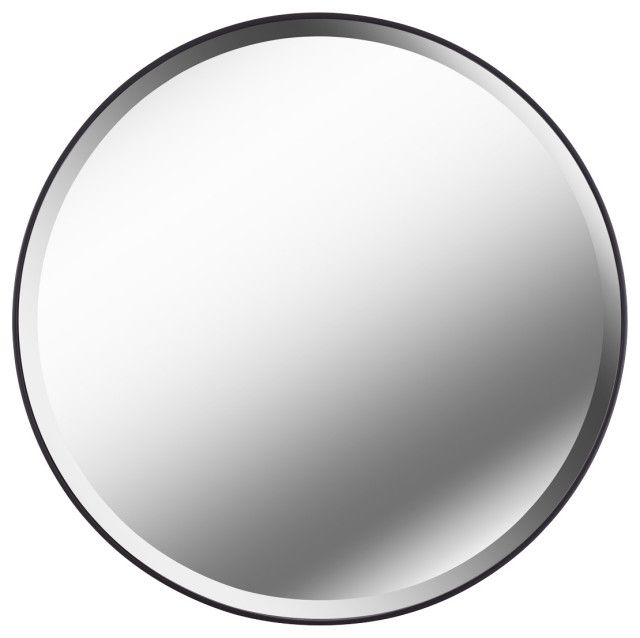 Motini Frame Wall Mirror With Beveled Edges, 28.5" Round – Black Throughout Round Edge Wall Mirrors (Photo 13 of 15)