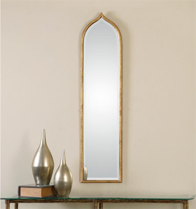 Narrow Arch Gold Leaf Beveled Wall Mirror Large 50" | Ebay Pertaining To Waved Arch Tall Traditional Wall Mirrors (View 13 of 15)