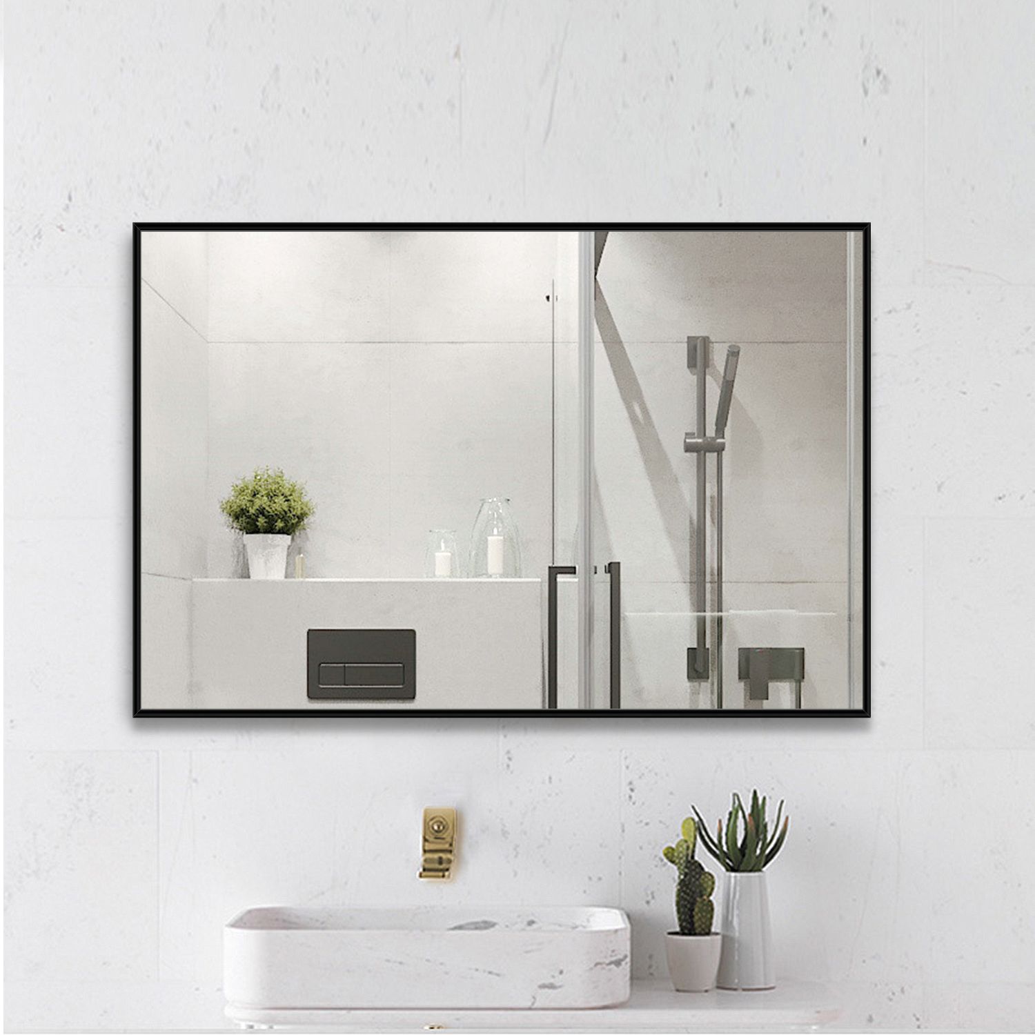 Neutype 38" X 26" Black Bathroom Mirror Modern Aluminum Alloy Frame Throughout Mirror Framed Bathroom Wall Mirrors (Photo 13 of 15)