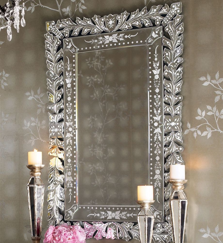 New Horchow Neiman Marcus Marta Venetian Glass Wall Mirror French Intended For Printed Art Glass Wall Mirrors (Photo 3 of 15)