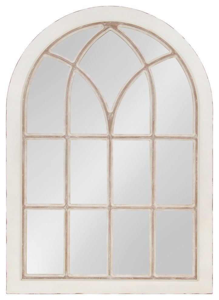 Nikoletta Large Windowpane Arch Mirror, White 31x44 – Farmhouse – Wall With Arch Oversized Wall Mirrors (View 10 of 15)