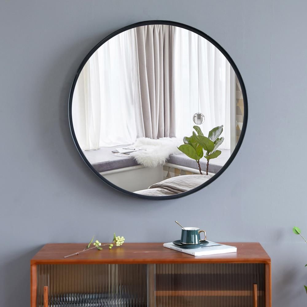 Nordic 30" Circle Black Metal Frame Wall Mirror Round Glass Panel Inside Round Metal Framed Wall Mirrors (View 10 of 15)