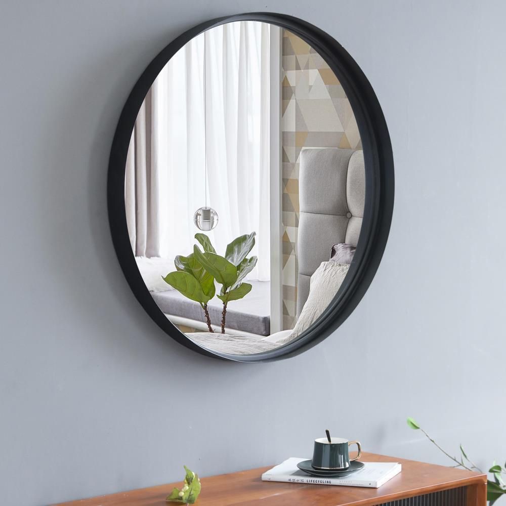 Nordic 30" Circle Black Metal Frame Wall Mirror Round Glass Panel Inside Round Metal Framed Wall Mirrors (View 6 of 15)