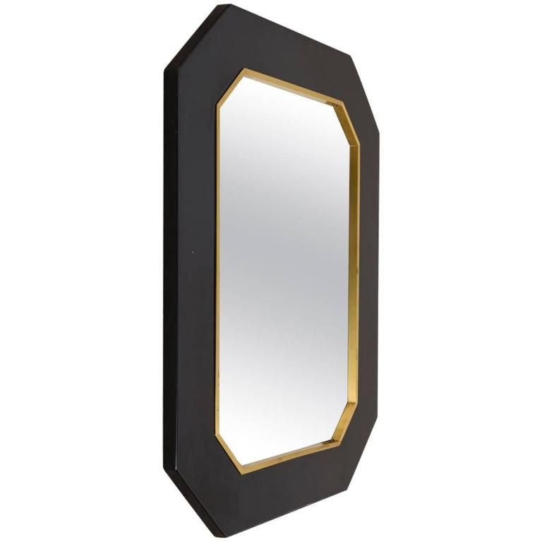 Octagonal Brass And Black Lacquer Mirror At 1stdibs Intended For Matte Black Octagonal Wall Mirrors (Photo 1 of 15)