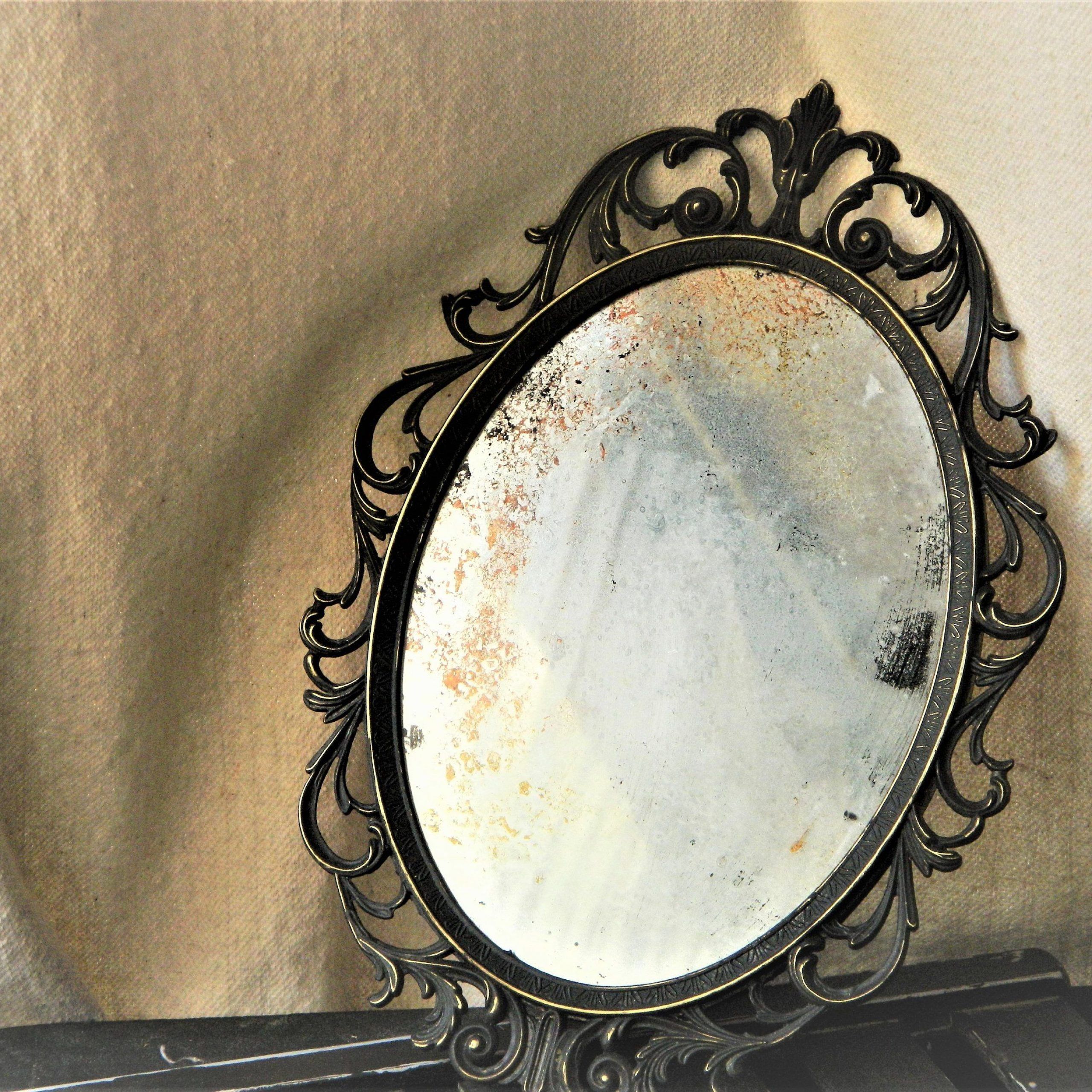 Ornate Distressed Black Frame Oval Antiqued Wall Mirror | Etsy Inside Distressed Dark Bronze Wall Mirrors (Photo 6 of 15)