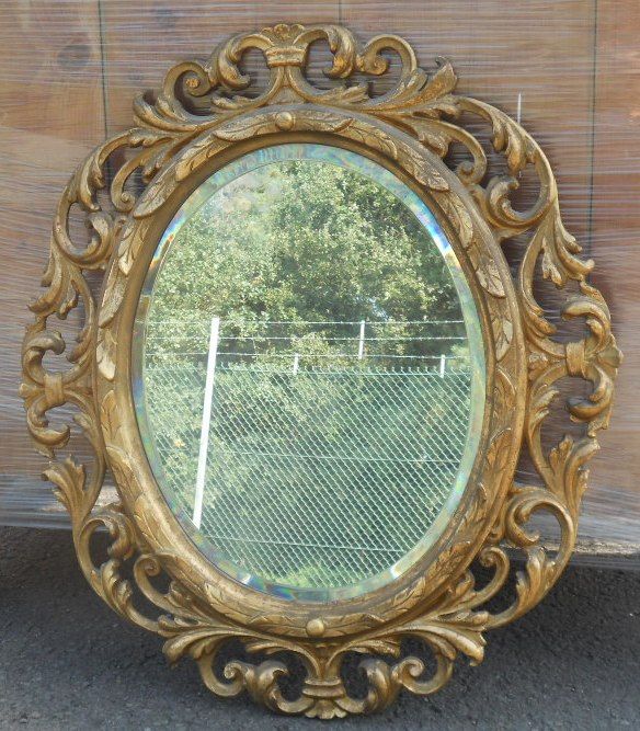 Ornate Gilt Framed Oval Hanging Wall Mirror In Nickel Framed Oval Wall Mirrors (View 15 of 15)