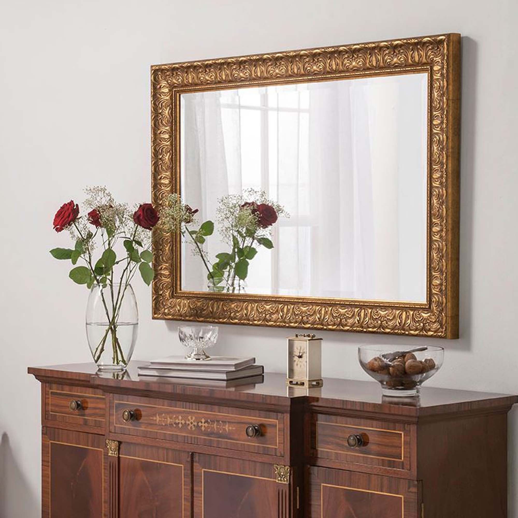 Ornate Gold Finished Rectangular Wall Mirror | Homesdirect365 For Dark Gold Rectangular Wall Mirrors (View 13 of 15)