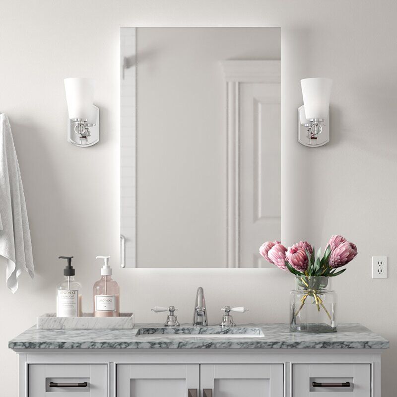 Orren Ellis Kearsarge Frameless Lighted Bathroom / Vanity Mirror | Wayfair Throughout Frameless Cut Corner Vanity Mirrors (Photo 8 of 15)