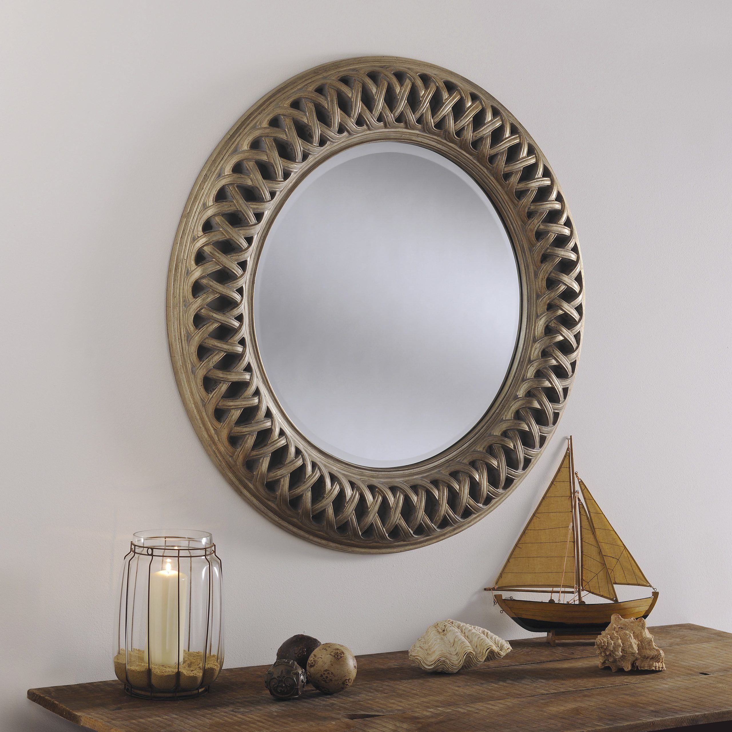 Ov24 Ivory – Celtic Designe Large Round Wall Mirror Living Room Intended For Scalloped Round Modern Oversized Wall Mirrors (View 6 of 15)