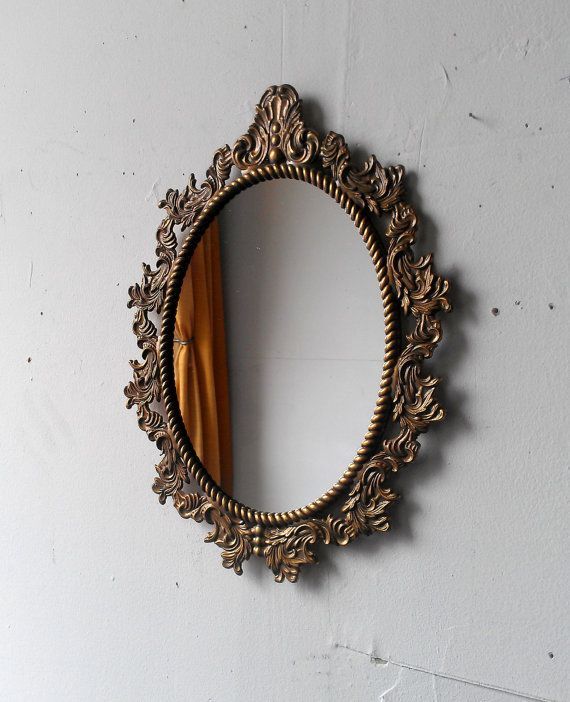 Oval Wall Mirror In Vintage Brass Italiansecretwindowmirrors, $38 For Antique Aluminum Wall Mirrors (View 8 of 15)