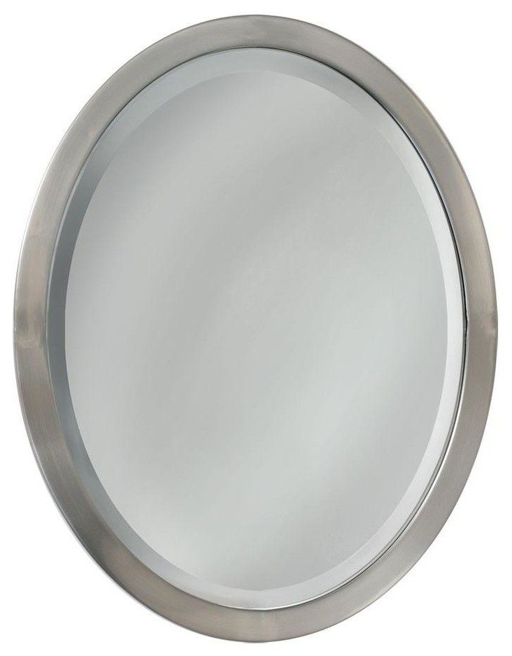 Pacific Oval Mirror, Brushed Nickel, 23"x29" – Transitional – Bathroom For Polished Nickel Oval Wall Mirrors (View 10 of 15)