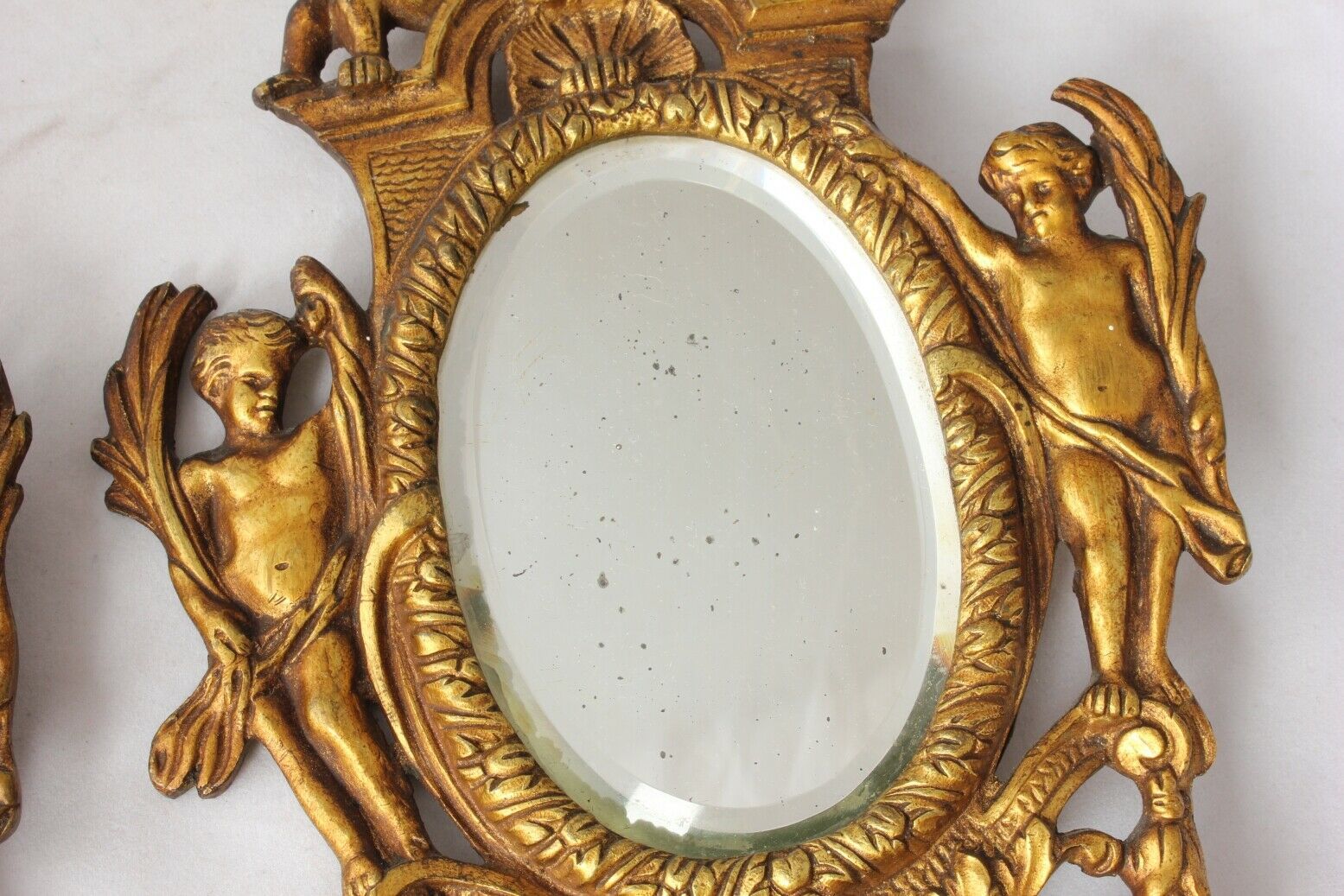 Pair Small Oval 19th Century French Gilt Brass Cherub Wall Mirrors. Pertaining To French Brass Wall Mirrors (Photo 11 of 15)