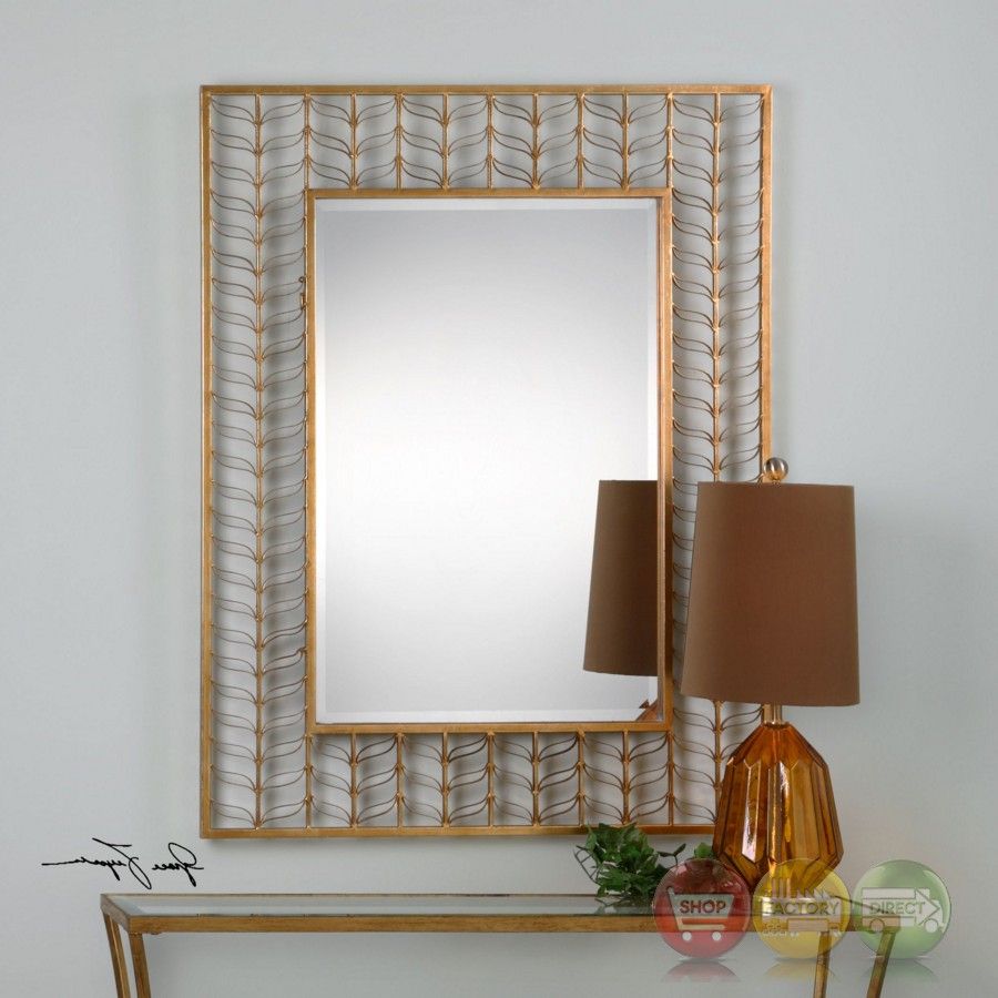Phyllida Artistic Rectangular Mirror With Gold Leaf Pattern Metal Frame For Dark Gold Rectangular Wall Mirrors (Photo 1 of 15)