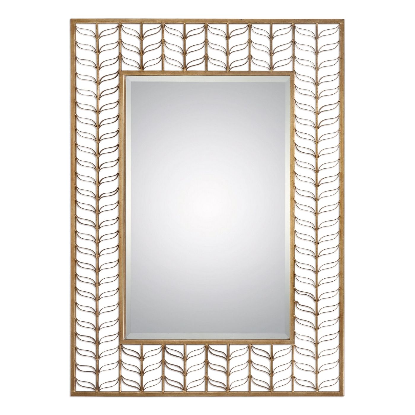 Phyllida Artistic Rectangular Mirror With Gold Leaf Pattern Metal Frame Inside Butterfly Gold Leaf Wall Mirrors (View 2 of 15)