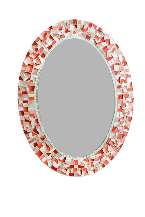 Pink Mosaic Mirror Ovalgreenstreetmosaics On Etsy | Oval Wall In Mosaic Oval Wall Mirrors (View 10 of 15)