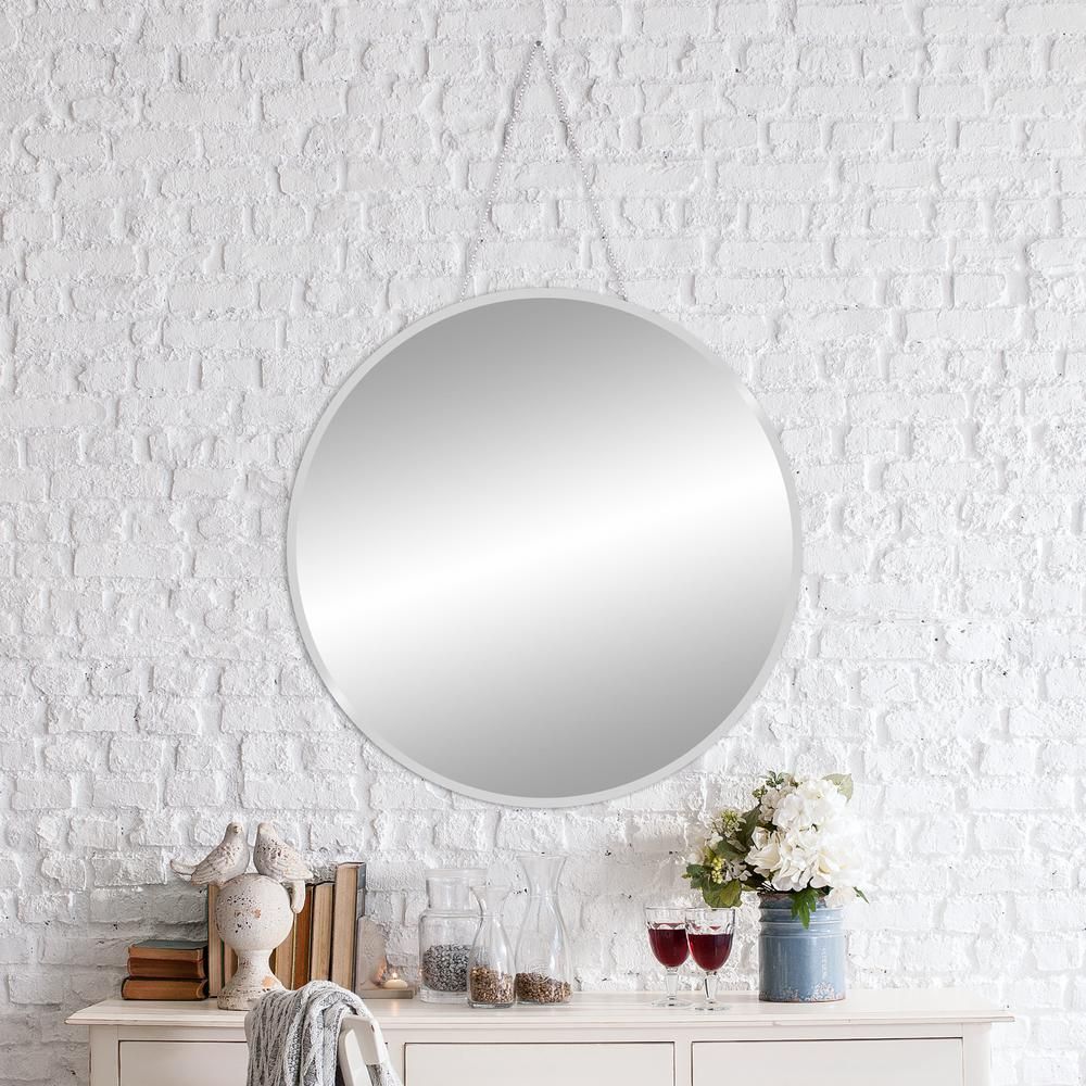 Pinnacle Beveled Hang Chain Round Silver Wall Mirror 1801 6103 – The Regarding Silver Rounded Cut Edge Wall Mirrors (View 6 of 15)