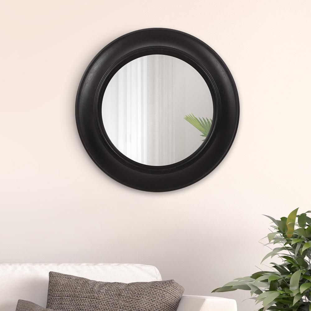 Pinnacle Rustic Distressed Black Round Wall Mirror 1801 6035 – The Home Throughout Black Openwork Round Metal Wall Mirrors (View 8 of 15)