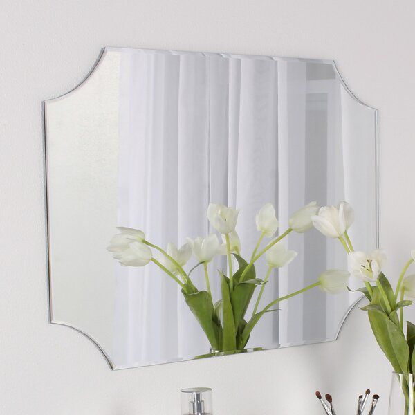 Portis Frameless Rectangle Scalloped Beveled Wall Mirror | Mirror Wall Throughout Polygonal Scalloped Frameless Wall Mirrors (View 3 of 15)