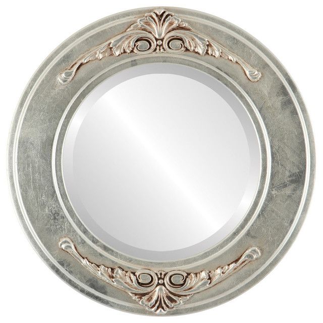 Ramino Framed Round Mirror In Silver Leaf With Brown Antique In Antiqued Gold Leaf Wall Mirrors (Photo 15 of 15)