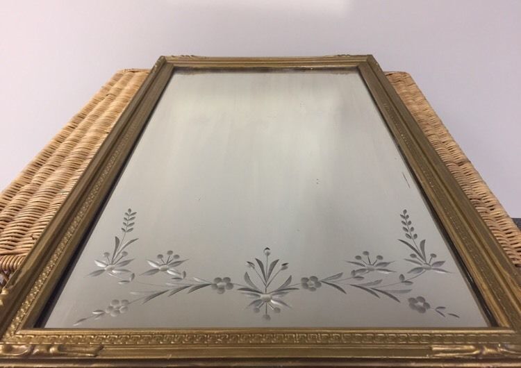 Rare Large Vintage Hollywood Regency Gilt Gold Floral Etched Mirror For Antique Gold Etched Wall Mirrors (View 1 of 15)