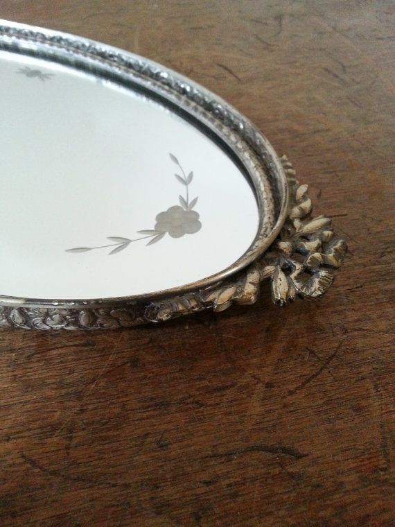 Rare Mirrored Tray Antique Apollo Studios Oval Vanity Tray | Etsy Throughout Aged Silver Vanity Mirrors (View 10 of 15)