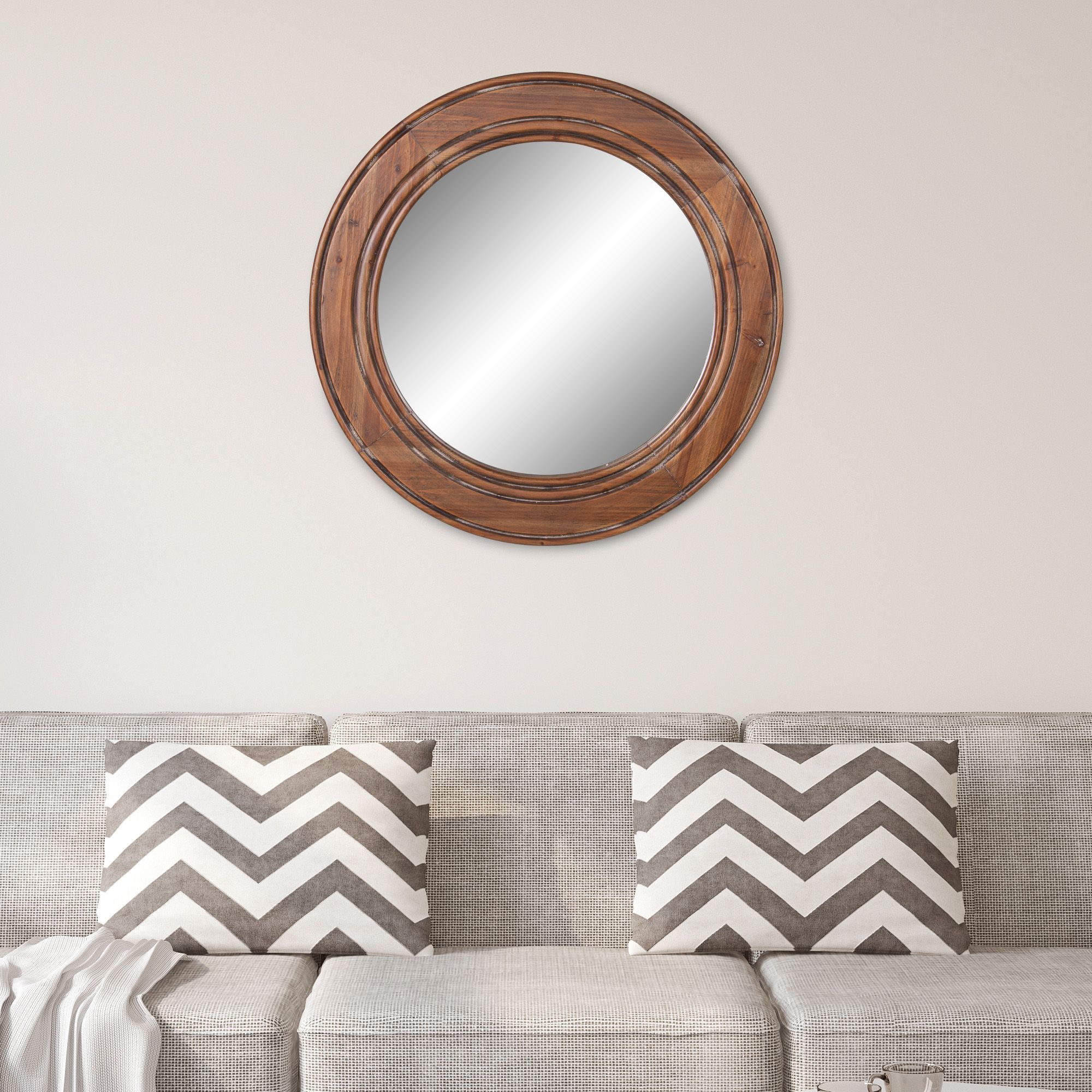Reclaimed Wood Large Round Wall Accent Mirror 23"x23"patton Wall Within Wood Rounded Side Rectangular Wall Mirrors (Photo 3 of 15)