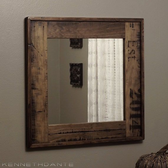 Reclaimed Wood Mirror Rustic Crate Frame Squarekennethdante With Rustic Getaway Wood Wall Mirrors (View 8 of 15)