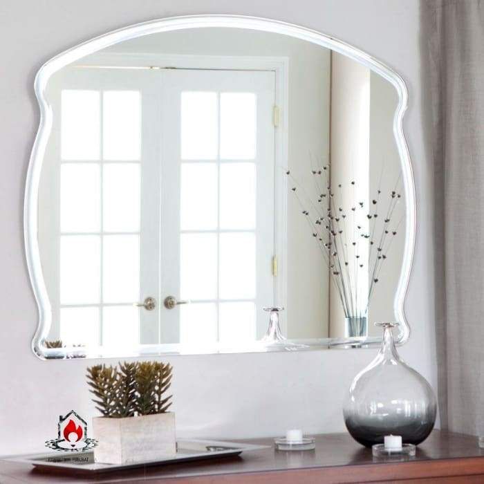Rectangular Arch Top Wavy Modern Frameless Wall Mirror | Mirror Wall With Frameless Rectangle Vanity Wall Mirrors (View 14 of 15)