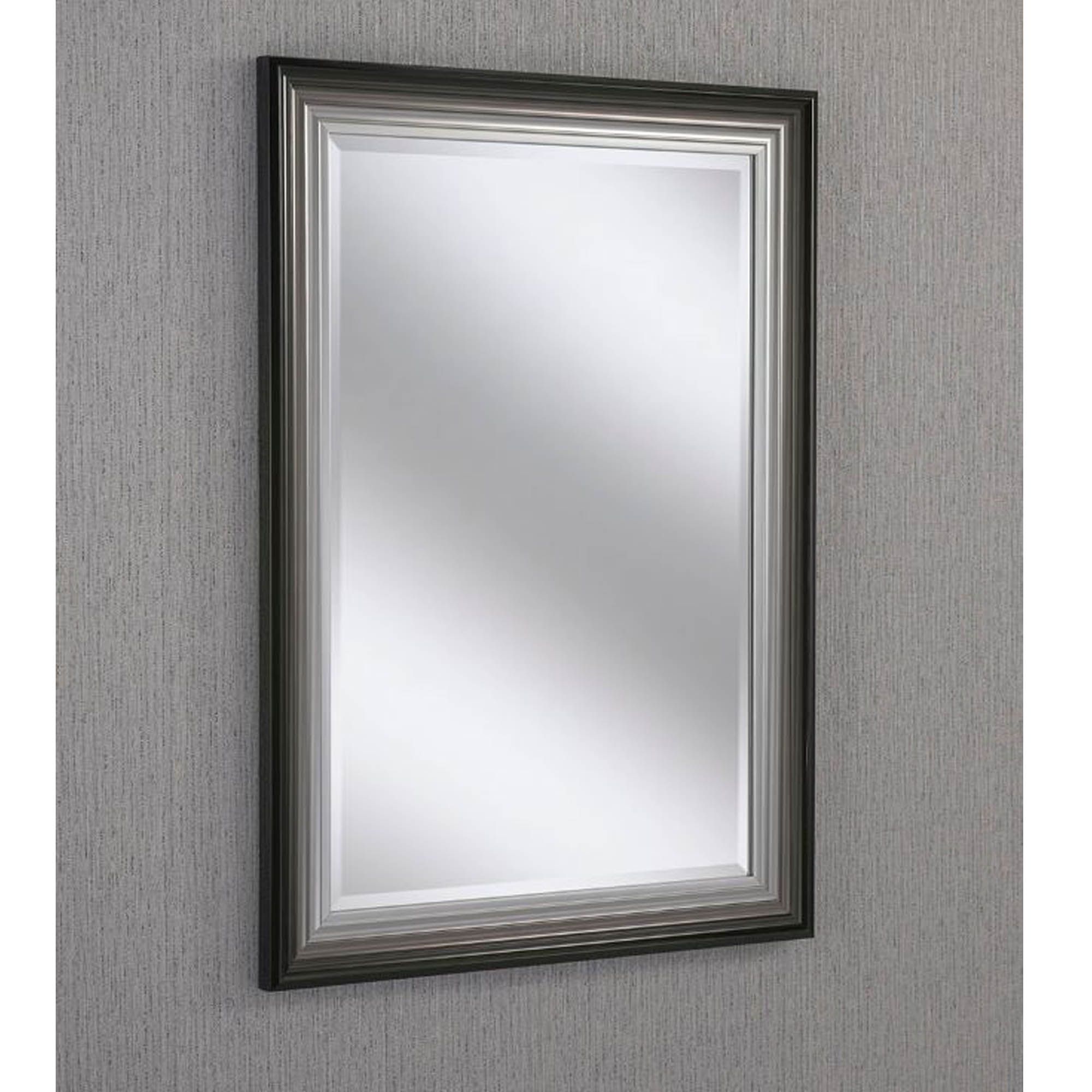 Rectangular Black/silver Beveled Contemporary Wall Mirror | Hd365 Throughout Bevel Edge Rectangular Wall Mirrors (View 7 of 15)