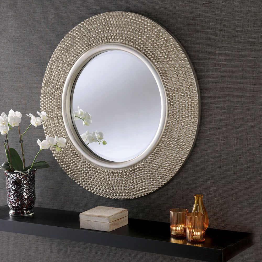 Rome Large Round New Wall Mirror Modern Light Champagne Silver Frame 31 Throughout Free Floating Printed Glass Round Wall Mirrors (View 4 of 15)