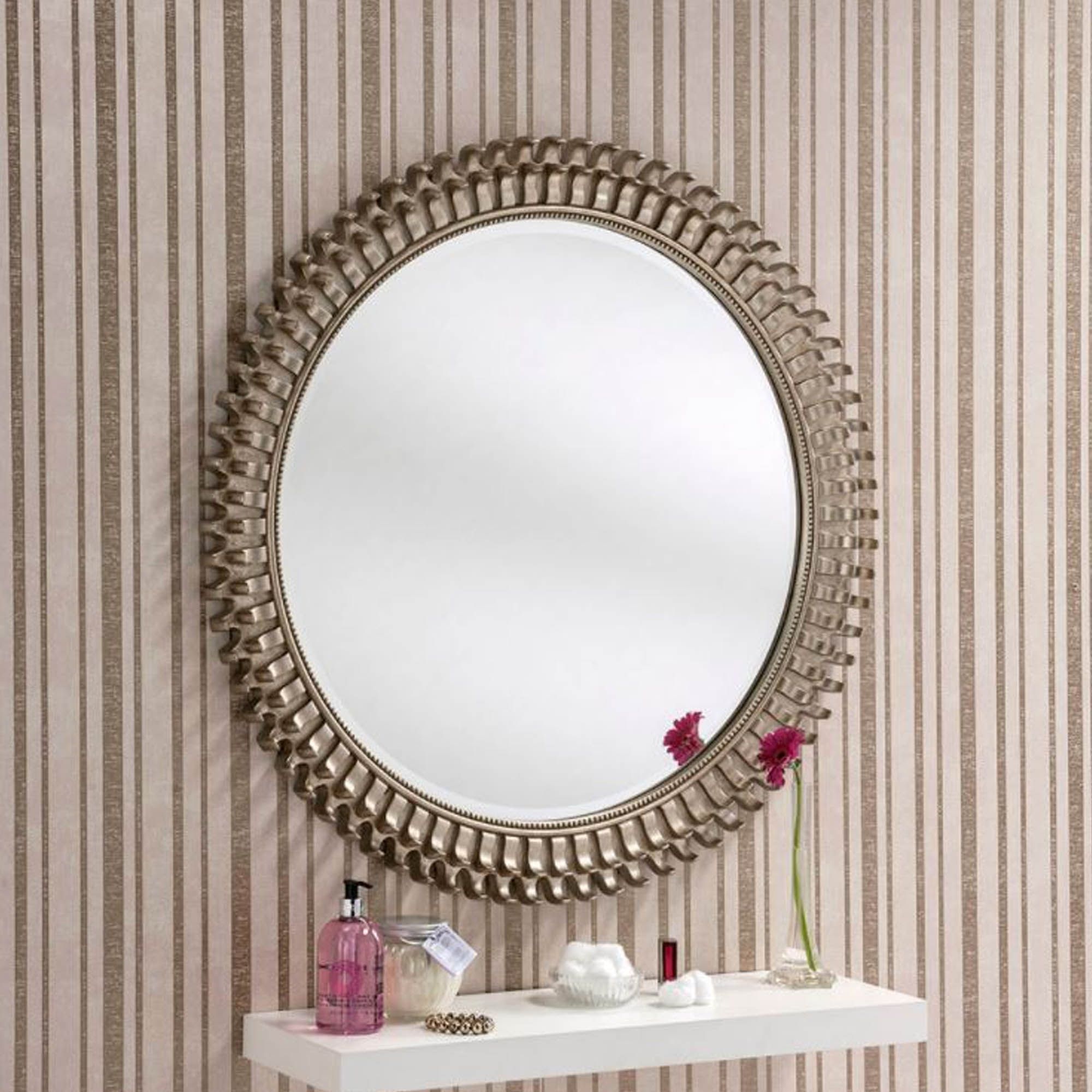 Round Contemporary Antique Silver Wall Mirror | Homesdirect365 Regarding Antiqued Silver Quatrefoil Wall Mirrors (View 6 of 15)