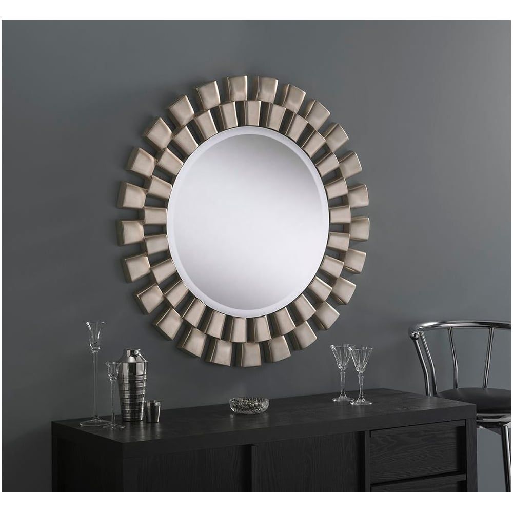 Round Contemporary Silver Leaf Wall Mirror | Homesdirect365 For Silver Rounded Cut Edge Wall Mirrors (View 1 of 15)