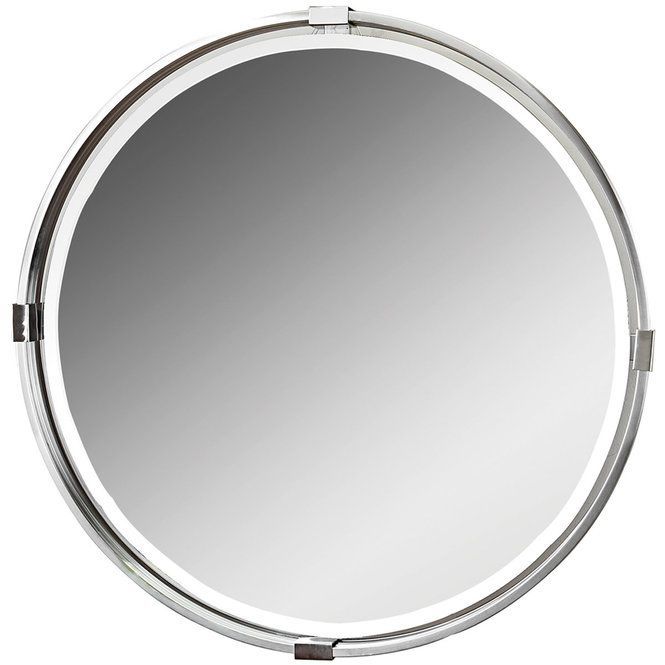 Round Floating Beveled Mirror | Brushed Nickel Mirror, Contemporary In Free Floating Printed Glass Round Wall Mirrors (View 6 of 15)