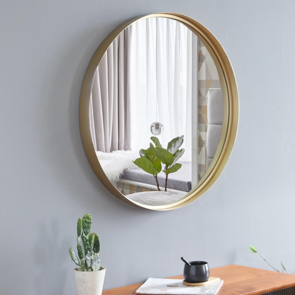 Round Mirror, 30" Wall Mirror W/ 2" Gold Metal Frame Mirror For With Round Metal Luxe Gold Wall Mirrors (View 5 of 15)