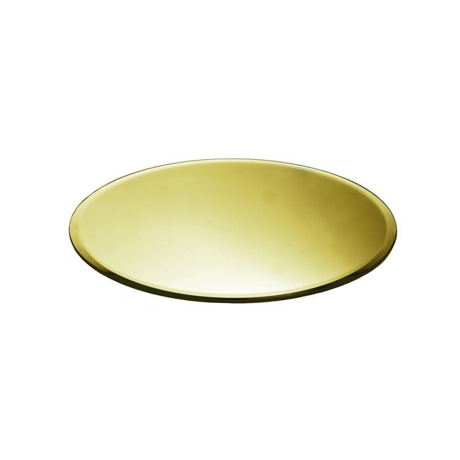 Round Mirror Candle Plate With Bevelled Edge Gold (30cm/12") Regarding Gold Rounded Edge Mirrors (View 7 of 15)