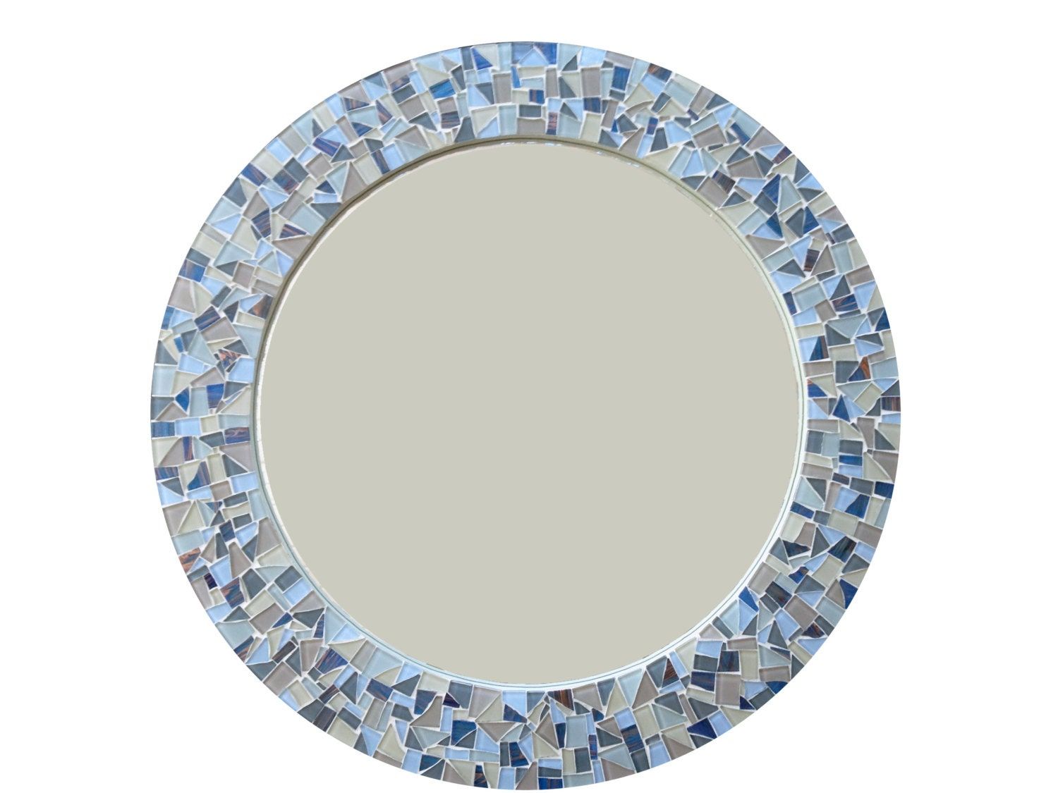 Round Mirror Mosaic Wall Mirror Blue Gray And Tan Cottage With Tropical Blue Wall Mirrors (Photo 10 of 15)