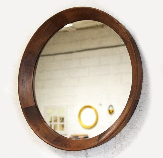 Round Mirror Round Wood Mirror Round Mirror Frame Round Wall | Etsy Intended For Wood Rounded Side Rectangular Wall Mirrors (View 15 of 15)
