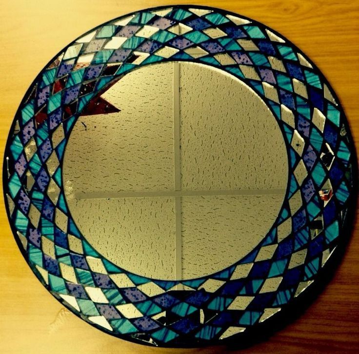 Round Mosaic Mirror – Purple & Turquoise Glass | Mosaic Mirror, Mirror Inside Subtle Blues Art Glass Wall Mirrors (View 15 of 15)