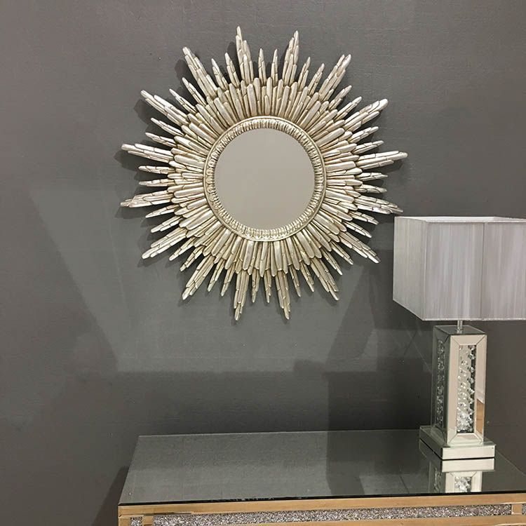 Round Silver Sunburst Wall Mirror 89 X 89cm | Mirror Wall, Mirror, Sunburst Within Silver Rounded Cut Edge Wall Mirrors (View 7 of 15)