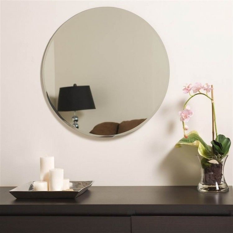 Round Wall Mirror Decorative Frameless Beveled Edge Home Décor Bathroom In Round Edge Wall Mirrors (Photo 5 of 15)
