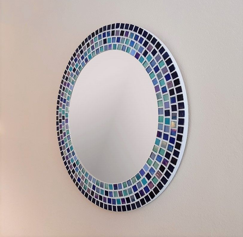 Round Wall Mirror In Shades Of Blue, Turquoise & Aqua – Pineapple Mosaics Intended For Blue Green Wall Mirrors (Photo 5 of 15)