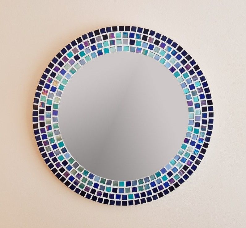 Round Wall Mirror In Shades Of Blue, Turquoise & Aqua – Pineapple Mosaics With Blue Green Wall Mirrors (Photo 1 of 15)