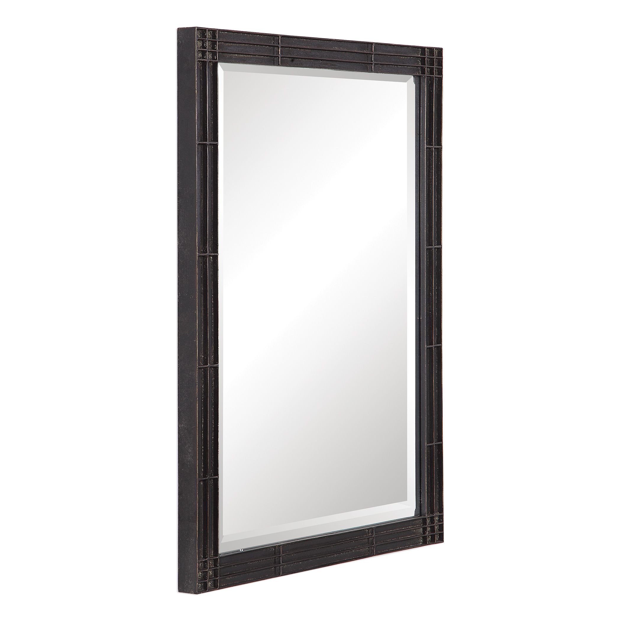 Rustic Black Silver Iron Wall Mirror | 35" Geometric Vanity Metal Inside Metallic Silver Wall Mirrors (View 10 of 15)