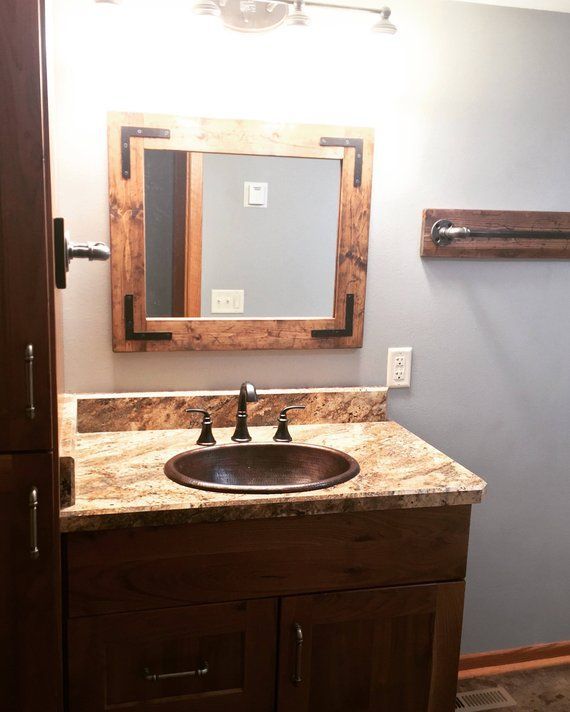 Rustic Distressed Mirror With Oil Rubbed Bronze Corner Brackets For Distressed Dark Bronze Wall Mirrors (Photo 15 of 15)